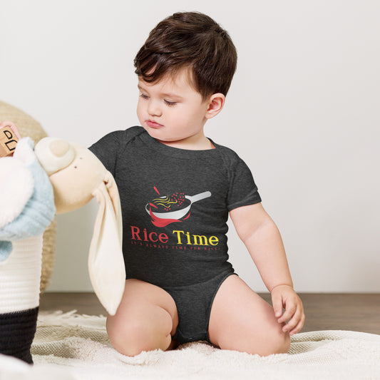 Rice Time Baby Short Sleeve One Piece in Dark Grey Heather